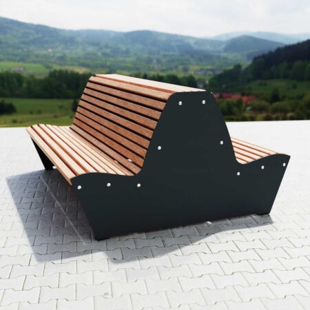 3B Seat Park bench, galvanized steel frame, wooden seat, 6-seater, double-sided