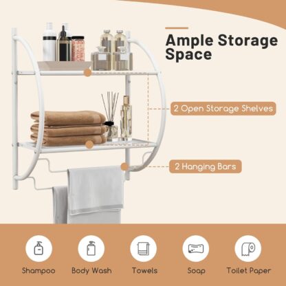 Wall Mount 2 Tier Bathroom Shelf with Bars, 18" W X 10" D X 22" H, Home Toilet Double Layer Rustproof Chrome Shelf - Image 2