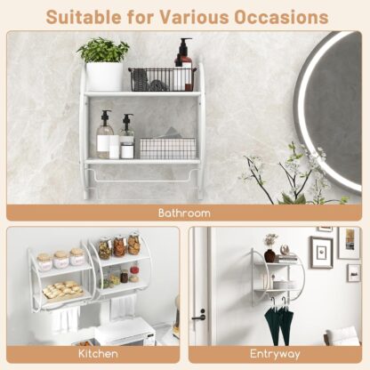 Wall Mount 2 Tier Bathroom Shelf with Bars, 18" W X 10" D X 22" H, Home Toilet Double Layer Rustproof Chrome Shelf - Image 4