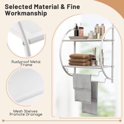 Wall Mount 2 Tier Bathroom Shelf with Bars, 18" W X 10" D X 22" H, Home Toilet Double Layer Rustproof Chrome Shelf - Image 3