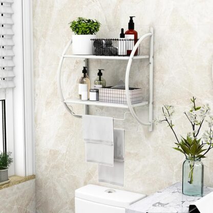 Wall Mount 2 Tier Bathroom Shelf with Bars, 18" W X 10" D X 22" H, Home Toilet Double Layer Rustproof Chrome Shelf - Image 5