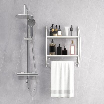 Wall Mount 2 Tier Bathroom Shelf with Bars, 18" W X 10" D X 22" H, Home Toilet Double Layer Rustproof Chrome Shelf - Image 6