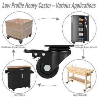Heavy Duty Casters for Server Racks/Cabinets- 4 pack, 2-inch (2 w/brakes, 2 without)
