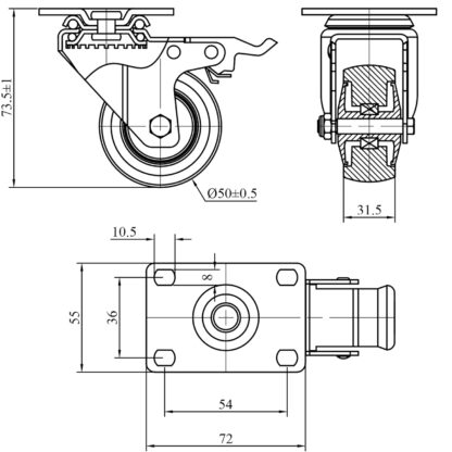Heavy Duty Casters for Server Racks/Cabinets- 4 pack, 2-inch (2 w/brakes, 2 without) - Image 4