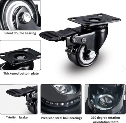 Heavy Duty Casters for Server Racks/Cabinets- 4 pack, 2-inch (2 w/brakes, 2 without) - Image 10