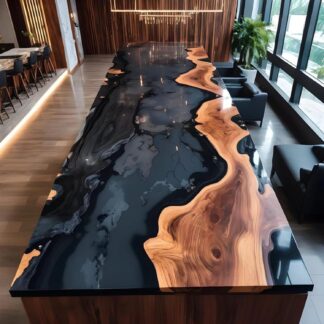 RESINHOMEFURNITURE Elegant Black Epoxy Resin Dining Table Countertop Table Living Room Table Bar Counter Table Kitchen Table Conference Table Meeting Table Home Décor