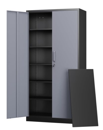 Metal Storage Cabinets with Lock Door and 5 Adjustable Shelves, Steel Garage Tool Organization Cabinets for Home,Utility Room, Warehouse,Lockers(71"-Black Gray) - Image 4