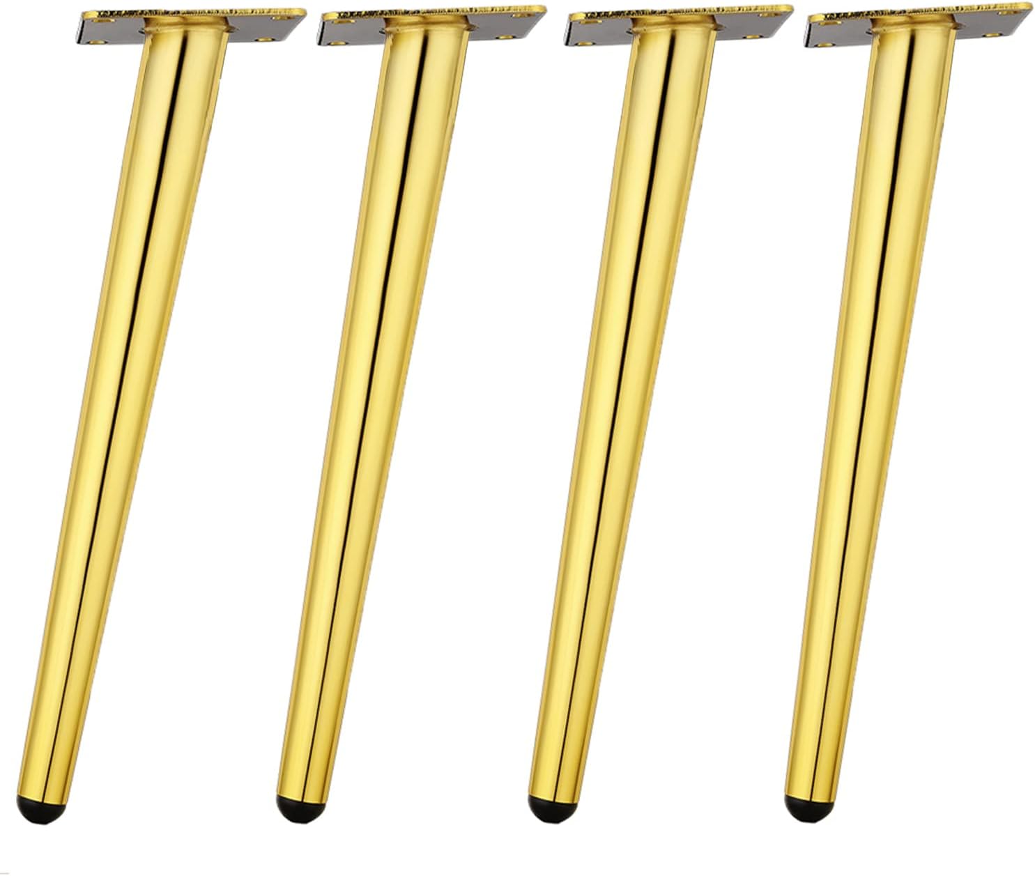 14 Inch Furniture Legs Gold Round Tapered Metal Table Leg, Slant Cabinet Furniture Feet Hardware for Coffee Table, 4 Pack
