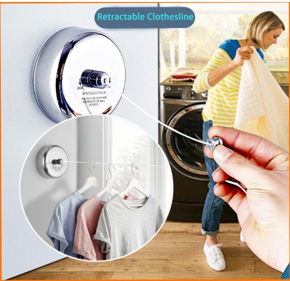 Retractable Clothesline with 8-Foot Adjustable Nylon Line, Stainless Steel Finish - Image 4