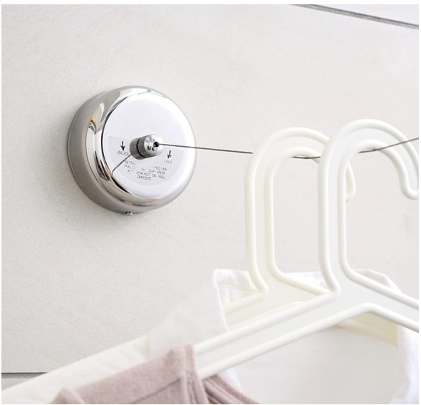 Retractable Clothesline with 8-Foot Adjustable Nylon Line, Stainless Steel Finish