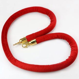 Red Velvet Stanchion Rope, Crowd Control Rope Barrier with Polished Gold Hooks, Thick Stanchion Queue Barrier Rope Velvet Rope for Red Carpet Events, Car Shows, and Upscale Affairs.