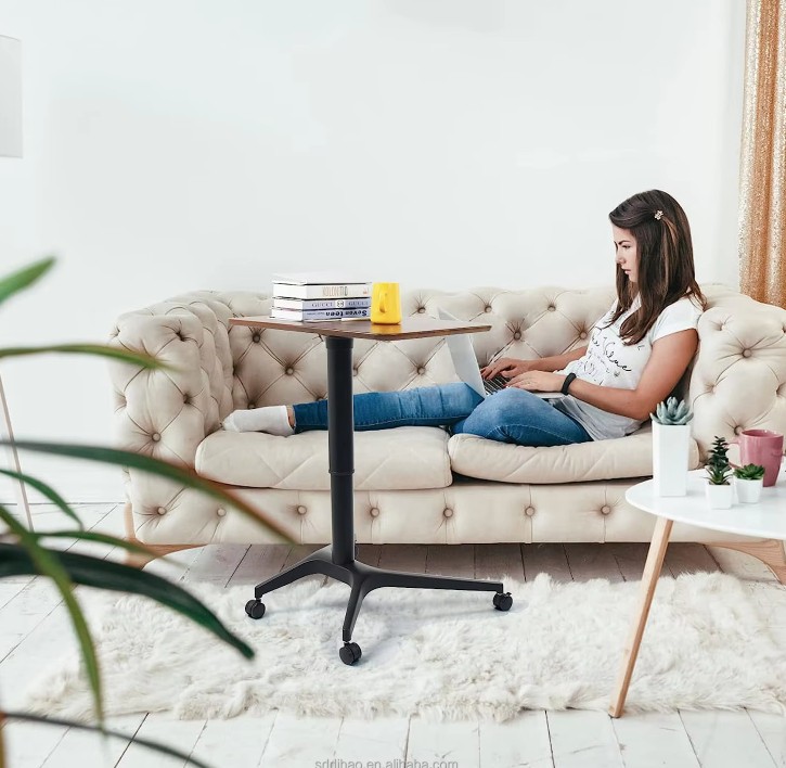 Mobile Table Height Adjustable Rolling Lectern Laptop Workstation with Pneumatic Lift Desk - Image 3