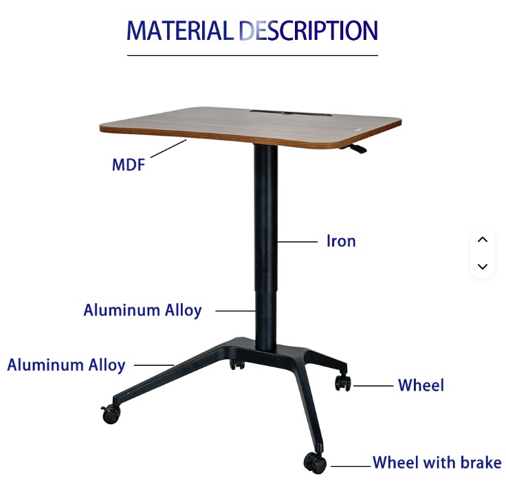 Mobile Table Height Adjustable Rolling Lectern Laptop Workstation with Pneumatic Lift Desk - Image 4
