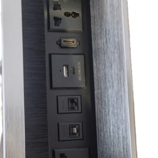 Aluminum Desktop Socket with Flip-Up Cover | Power, CAT6, HDMI & USB Charger