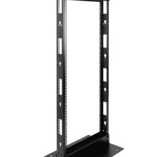 3bs-2-Post Open Frame Server Rack specializes in solving equipment storage problems, especially in insufficient flat space. 2.5mm heavy duty cold rolled steel structure and electrostatic powder coat contribute to the strong weight capacity and durability. User-friendly designs facilitate clear classified placement and easy management for cables. A variety of choices 27U, 38U, 45U is available, suitable for 19in wide directly installable equipment and rack shelves