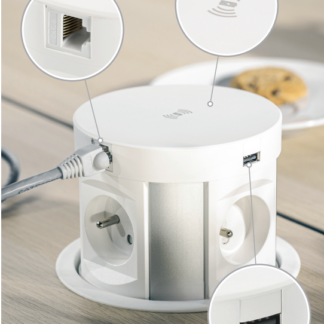 3BETEEL_he Comfort Plus pop-up power socket proves that this is not only possible, but necessary. The circular socket with an inductive charger on top significantly improves the quality of work, which is enhanced even more thanks to the start of charging beeper signal. What is more, Comfort Plus ergonomic size significantly saves your desktop space. When closed, the socket does not take up any space and blends discreetly into the tabletop surface. Equipped with a shock absorber, the socket slides out automatically and smoothly. Power Socket with Wireless Charger (SOFT OPEN)